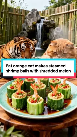 Fat orange cat makes steamed shrimp balls with shredded melon#funny #orangecat #funnyvideos #funnyshorts #point 