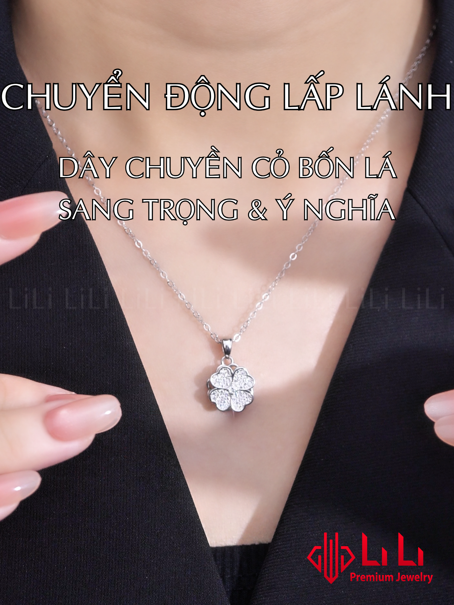 Lấy cảm hứng từ khoảnh khắc hoa cỏ xoay trong gió, dây chuyền cỏ bốn lá tôn vinh sự may mắn và yêu thương. Bạc S925, đá CZ long lanh, thiết kế cao cấp. Hãy để món trang sức này đồng hành cùng bạn trong từng khoảnh khắc đáng nhớ. #daychuyenbacnu #daychuyenbaclili #trangsuclili #lili