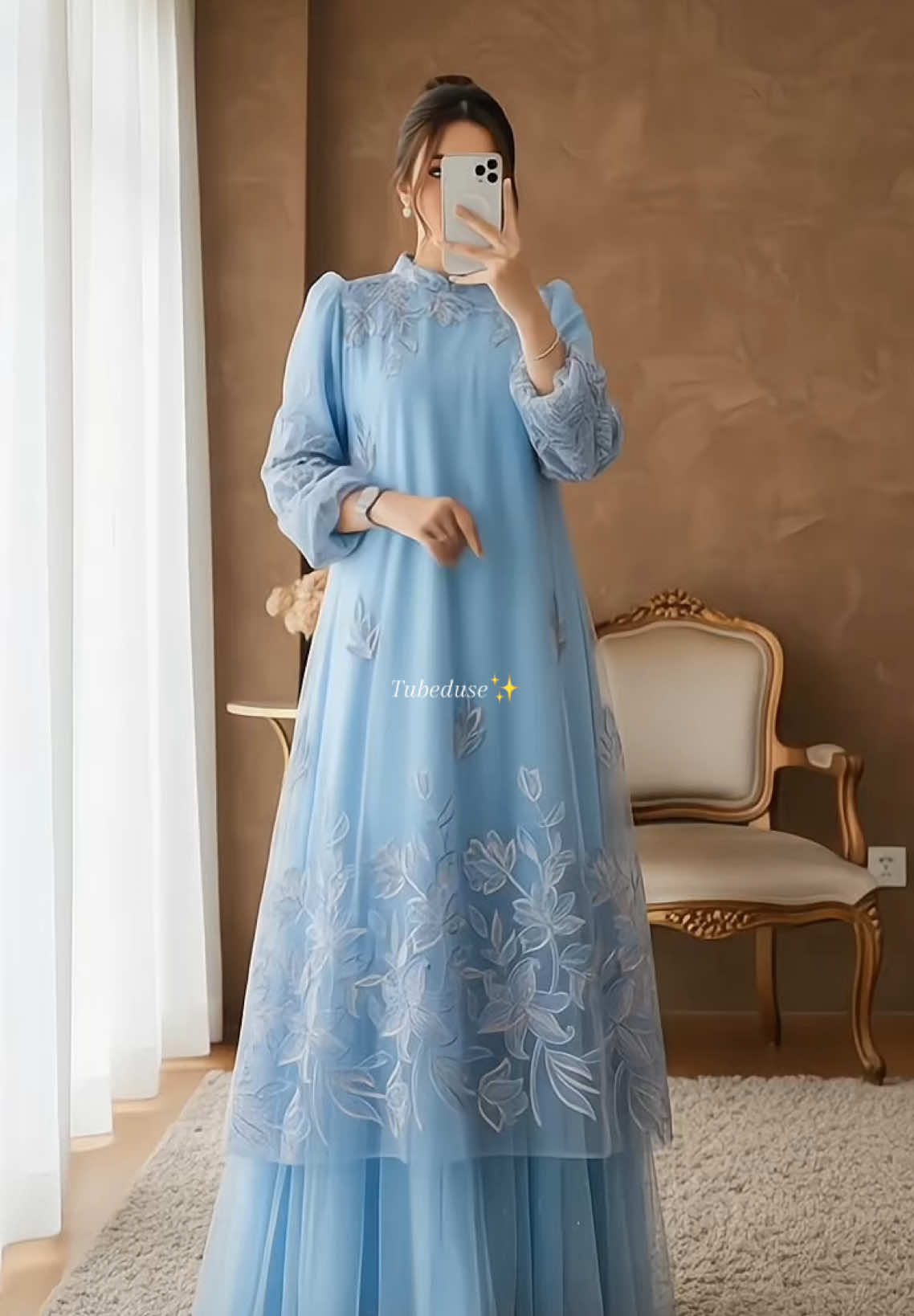 huaaa pake dress ini vibes lebarannya kerasa banget ga sii... siapa yang suka warna biru juga? 🩵 #dresslebaran #dressmewah 