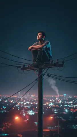 Gemini AI PROMPT: 1. Open Gemini App/Website 2. Upload Your Photo 3. Copy & Paste this prompt: Using my photo, copy face 100%, create a lonely men sits distressed on a utility pole, hugging his knees, looking at the sky against the faint silhouette of a Philippine city at night. Orange streetlights flicker. Power lines stretch into the distance. The image is in the Philippines style, with blurry blue-red neon bokeh, thin smoke, and a wide-angle shot emphasizing solitude. Realistic body proportions and lighting, sharp 8K HDR clarity, DSLR sharpness, cinematic portrait, 50mm f/1.4 lens.. #gemini #prompt #aesthetic #photography #ai