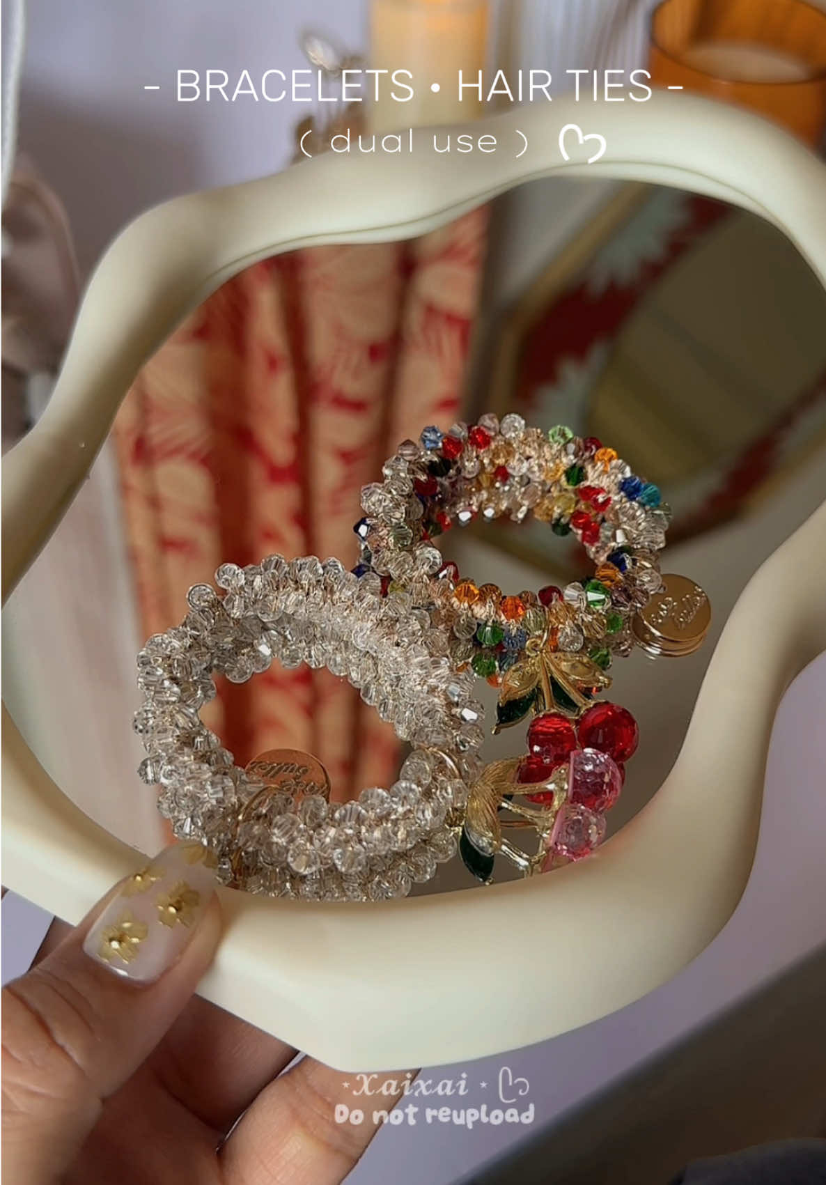 Can be tali sa hair or bracelets na super cutesyy & chic! #crystalbracelets #hairties #hairaccessories #cherrybracelet #fyp 