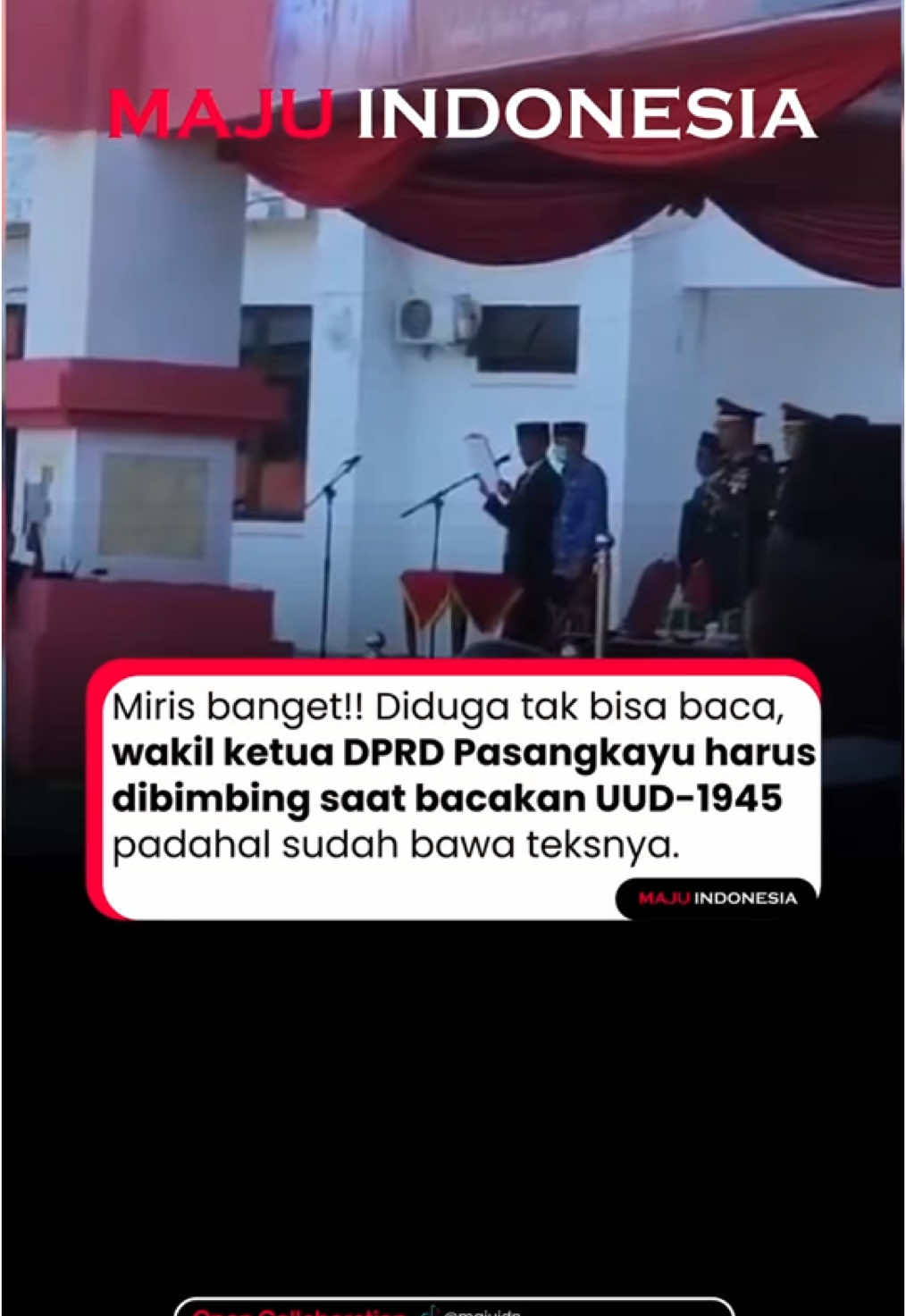 Viral video Wakil Ketua DPRD Pasangkayu kesulitan membaca teks UUD 1945 hingga harus dituntun staf. Rakyat Indonesia patut prihatin, bagaimana bisa wakil rakyat tak mampu membaca dengan lancar? Kalau baca saja tak bisa, bagaimana ia bisa bekerja untuk rakyat? ____________ #MajuIndonesia #MajuIDN #Indonesia #InfoBandung #Bandung #JakartaPusat #Jaksel #Jakpus #JakartaSelatan #JKTInfo #InfoSerpong #jawabarat #InfoTangsel #Tangerang #InfoTangerang #Jakarta #bekasi #InfoJakarta #infobekasi #Politik #Jabar #JawaBarat #InfoJabar #Pasangkayu