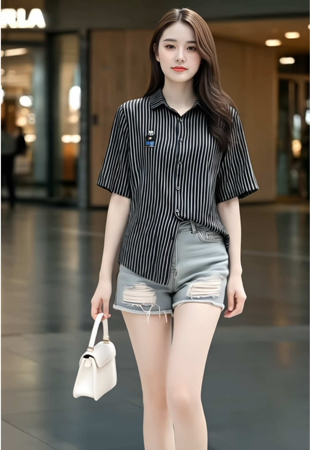 Áo Sơ Mi Nữ Tay Ngắn Kẻ Sọc Thêu Gấu Bigsize #xuhuong #viral #trending #aosominu #aosomitayngan 