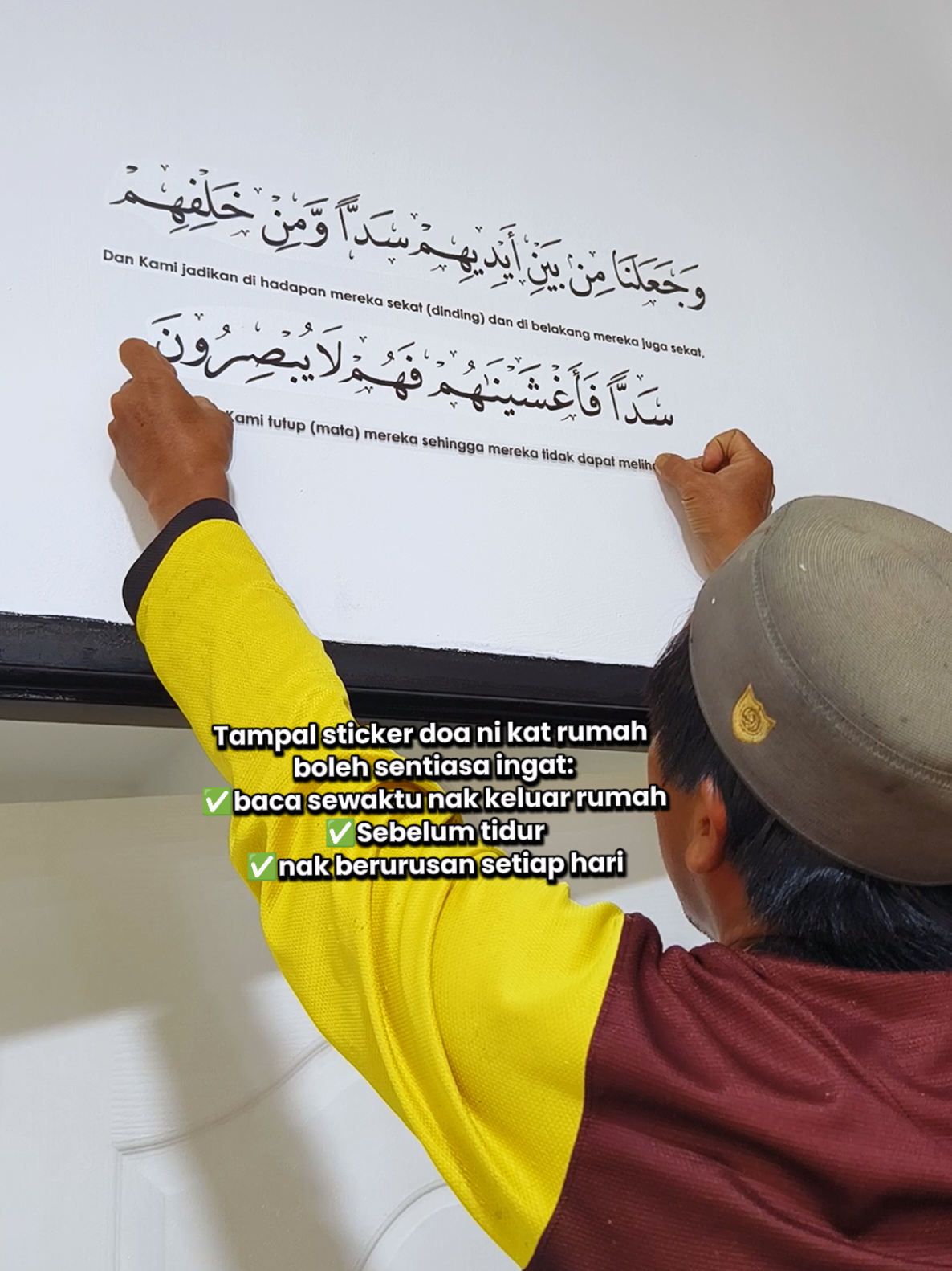 Replying to @athirahaznieey sticker Surah Yasin ayat 9 – ayat yang selalu diamalkan sebagai pendinding diri. Allah jadikan dinding di hadapan & belakang, sehingga musuh & orang berniat tidak baik tidak dapat memudaratkan.  tampal di rumah, pejabat atau sebagai hadiah penuh doa & kasih sayang. Dengan izin Allah, semoga hidup kita lebih aman, tenang & dilindungi #stickerdoa #stickerislamik #stickerdoaharian #doaperlindungan 