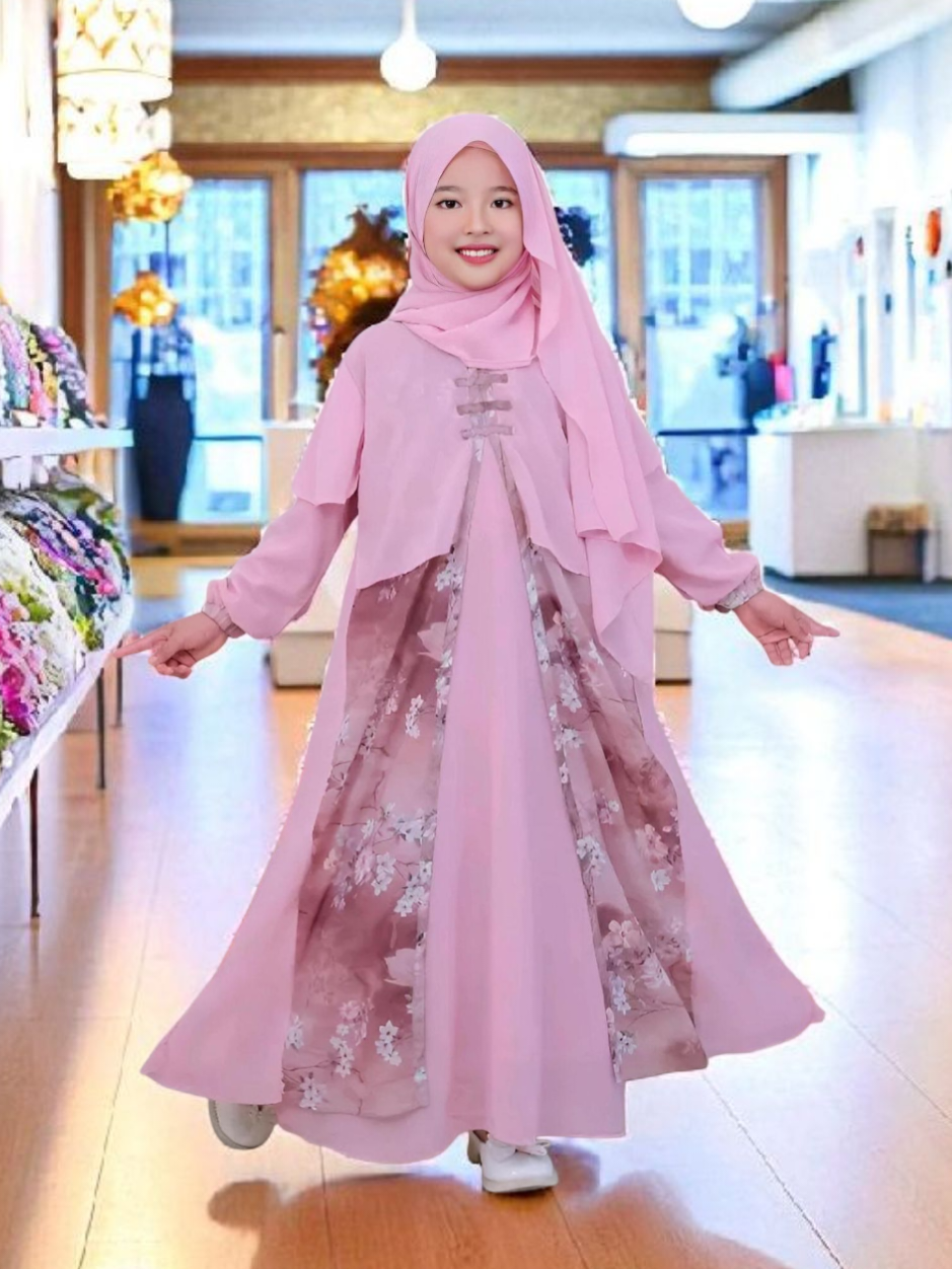 GAMIS ANAK LAILA SERIES PREMIUM ONE SET HIJAB PASMINA INSTAN #promoguncang1010 #gajiansale #gamisanakmuslimah #gamisanakperempuan #gamisanak 