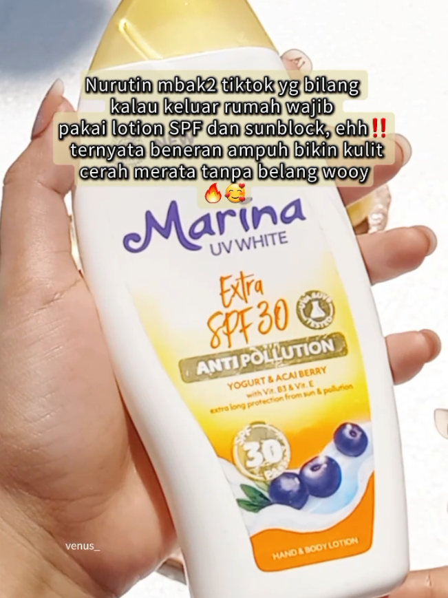 ☀️ Shine brighter under the sun! With Marina UV White Lotion SPF, your skin stays soft, glowing, and protected all day long 💖 . @Sahabat Marina  . #sunprotection #healthyskin #sunblockmarina #lotionmarina #marinauvwhite 