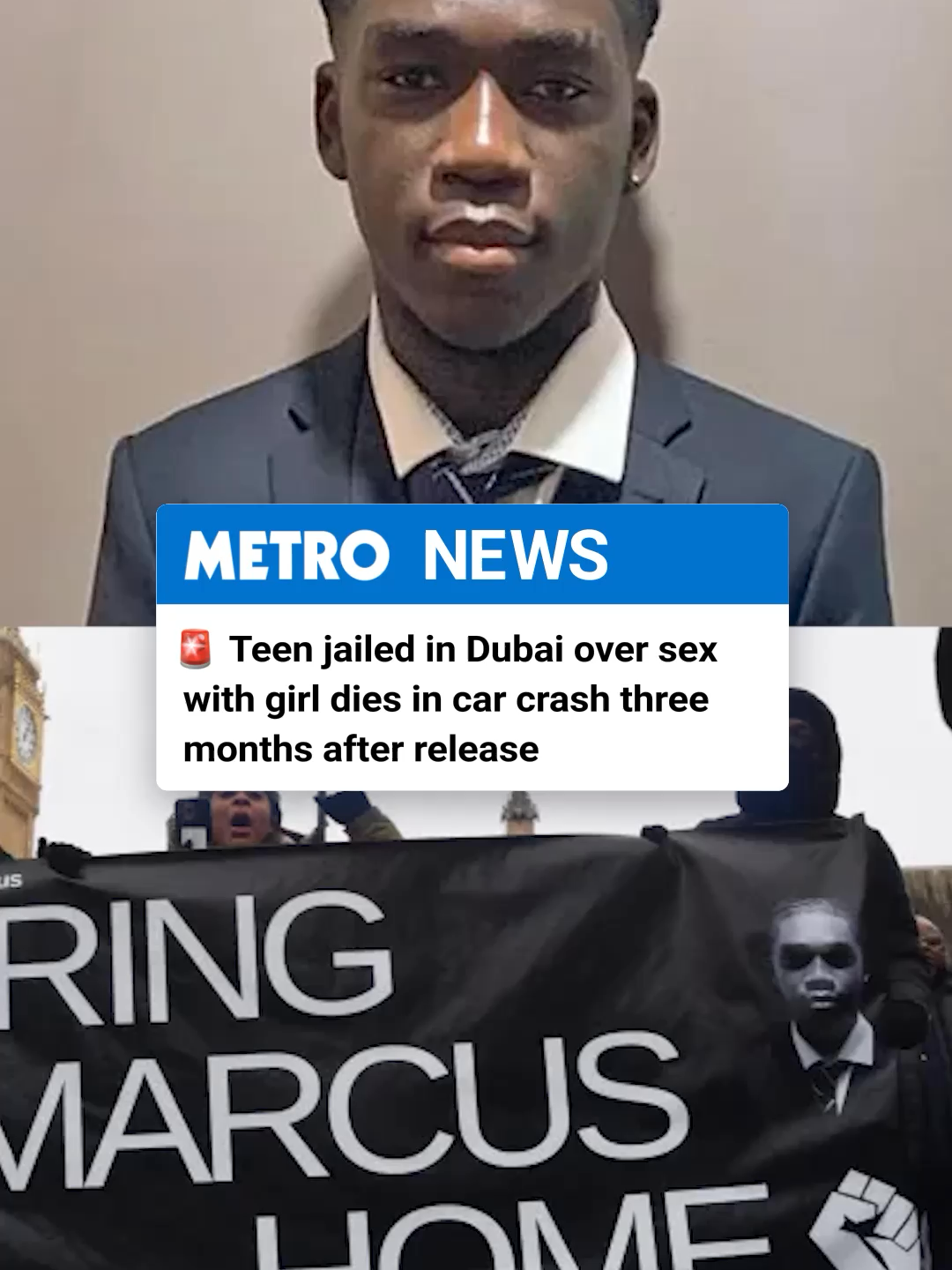 A British teenager who was jailed in Dubai for having sex with a 17-year-old girl has been killed in a car crash just three months after regaining his freedom. Marcus Fakana, 19, died in hospital in the early hours of Friday after police tried to stop a vehicle at around 12.52am in Tottenham, north London. The Metropolitan Police said its officers were attempting to stop a 'vehicle of interest' on Pretoria Road, the brief pursuit ended in a collision at The Roundway. Fakana had returned to the UK in July 2025 following a royal pardon that ended his one-year sentence in Dubai for a consensual relationship with a 17-year-old British tourist, under UAE laws prohibiting extramarital sex and intercourse with minors. #breakingnews #teen #uknews