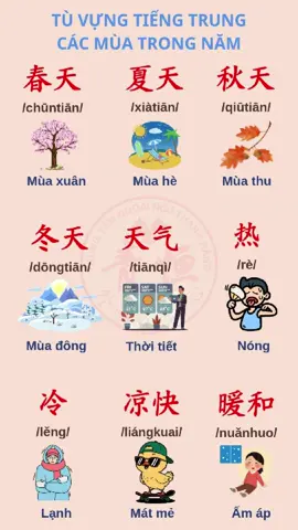 Từ vựng tiếng trung về các mùa #tiengtrungqingheng #hoctiengtrungmoingay #tuvungtiengtrung #tiengtrung #fyp