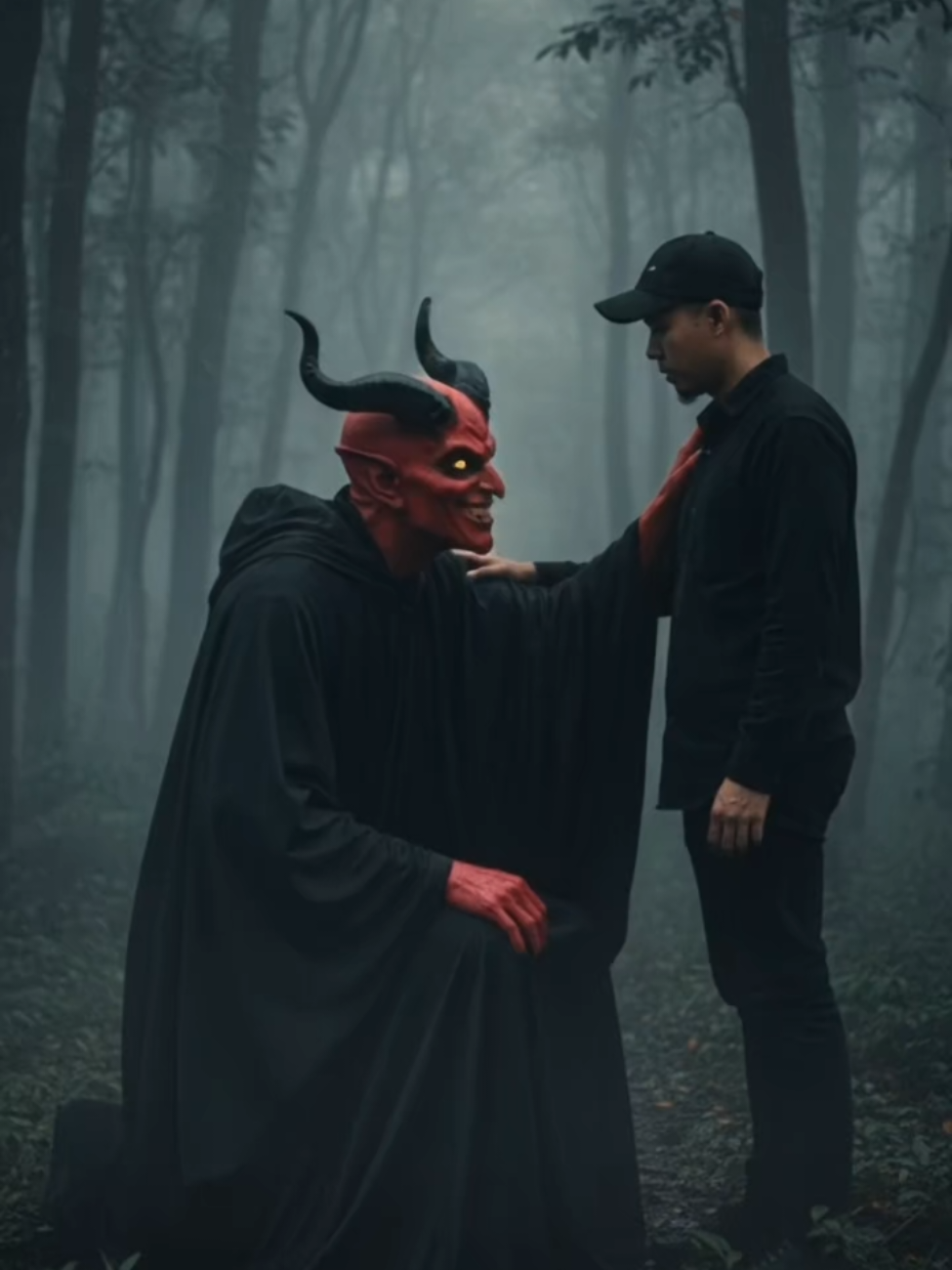 𝙏𝙖𝙢𝙥𝙖𝙧𝙖𝙣 𝙠𝙚𝙧𝙖𝙨 𝙙𝙖𝙧𝙞 𝙟𝙞𝙣 𝙙𝙞 𝙛𝙞𝙡𝙢 𝙦𝙤𝙙𝙧𝙖𝙩, 𝙮𝙜 𝙗𝙚𝙧𝙠𝙖𝙩𝙖: 𝘔𝘶𝘯𝘢𝘧𝘪𝘬 𝘬𝘢𝘶 𝘬𝘦𝘵𝘶𝘳𝘶𝘯𝘢𝘯 𝘈𝘥𝘢𝘮! 𝘒𝘢𝘶 𝘴𝘦𝘣𝘶𝘵 𝘢𝘴𝘮𝘢 𝘈𝘭𝘭𝘢𝘩, 𝘵𝘢𝘱𝘪 𝘵𝘪𝘥𝘢𝘬 𝘣𝘦𝘳𝘪𝘮𝘢𝘯 𝘬𝘦𝘱𝘢𝘥𝘢𝘕𝘺𝘢. 𝘒𝘢𝘶 𝘣𝘦𝘳𝘴𝘶𝘫𝘶𝘥 𝘬𝘦𝘱𝘢𝘥𝘢𝘕𝘺𝘢 𝘵𝘢𝘱𝘪 𝘮𝘦𝘮𝘱𝘦𝘳𝘵𝘢𝘯𝘺𝘢𝘬𝘢𝘯 𝘬𝘶𝘢𝘴𝘢𝘕𝘺𝘢. prompt: Seorang pria [pertahankan bentuk wajah, rambut dengan tampilan sama 100% jangan ada yang di rubah]berpakaian serba hitam berdiri di hutan yang berkabut, menghadap ke samping. Di sampingnya, sesosok iblis bertanduk besar sedang berlutut dengan senyum menyeramkan dan pakaian hitam tampak seperti sedang berbicara atau berinteraksi dengannya. Suasana foto gelap dan misterius, dengan warna dominan hijau dari dedaunan hutan. Gaya fotografi realistik, sinematik, dengan detail yang tajam. #gemini #filmqodrat2 #fyp #googleaistudio #fyp 