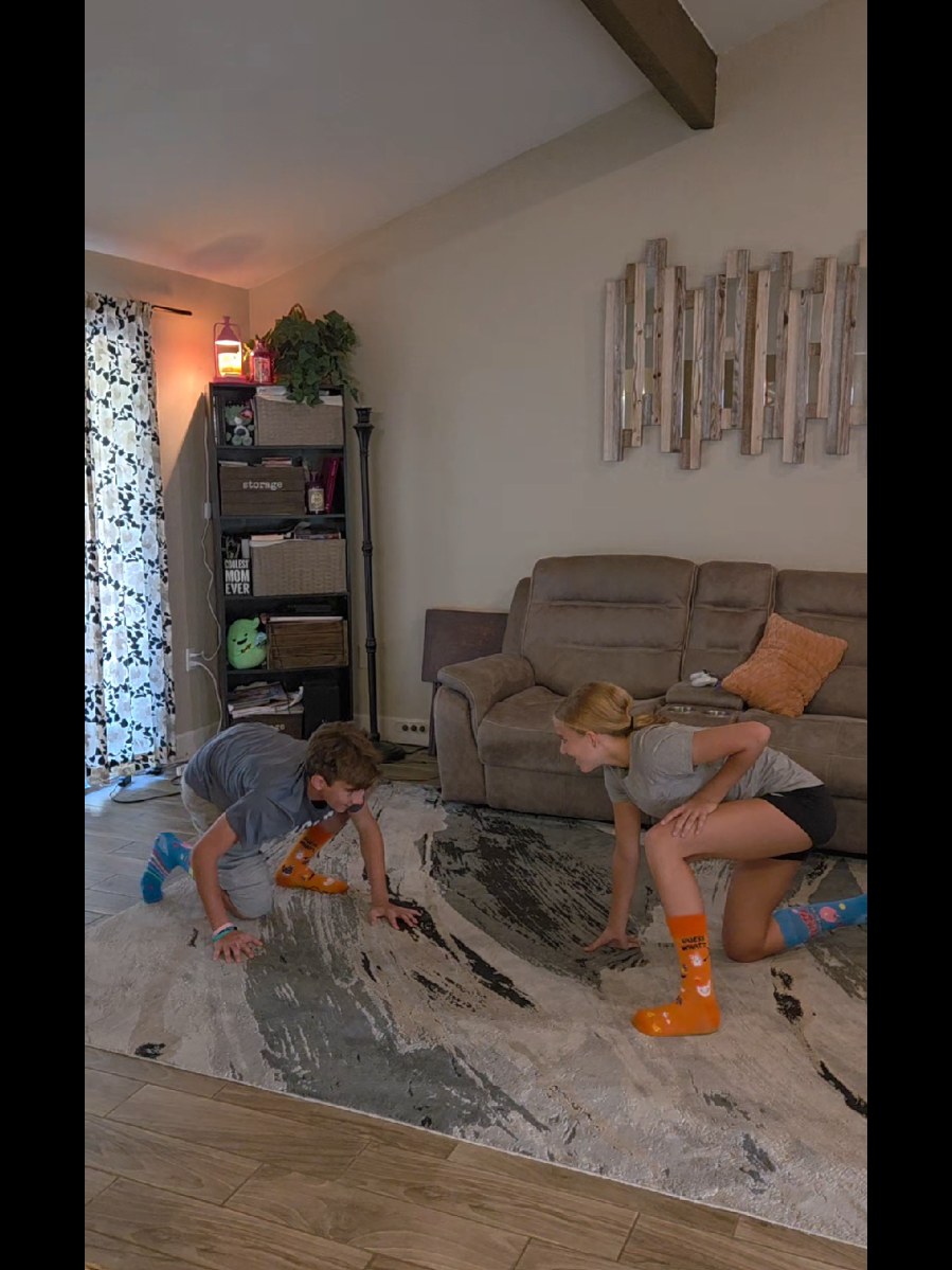 On another episode of wrestling with Khloe 🤣 This time was sock wrestling!  And the brave contenders were Tripp and big bro! #sockwrestling #wrestlingwithKhloe #fridaynightfun #laughedsohardicried 