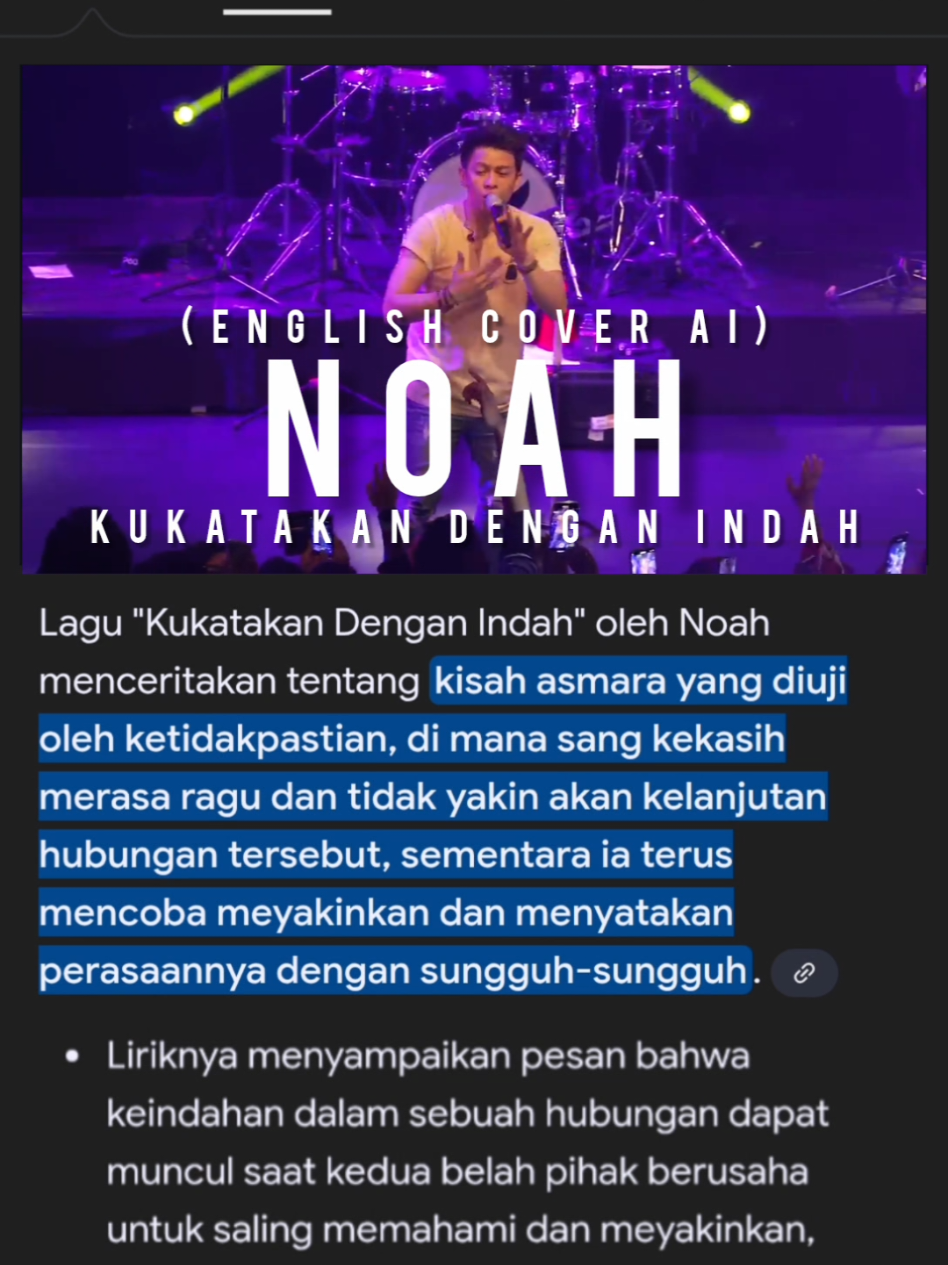 Ku Katakan Dengan Indah - English Cover (Originally by Noah / Peterpan) Lagu ini dibuat dengan menggunakan Bantuan Teknologi Kecerdasan (AI) Saurce Youtube : BAKAL #noah #peterpan #kukatakandenganindah #englishversion #coversong 