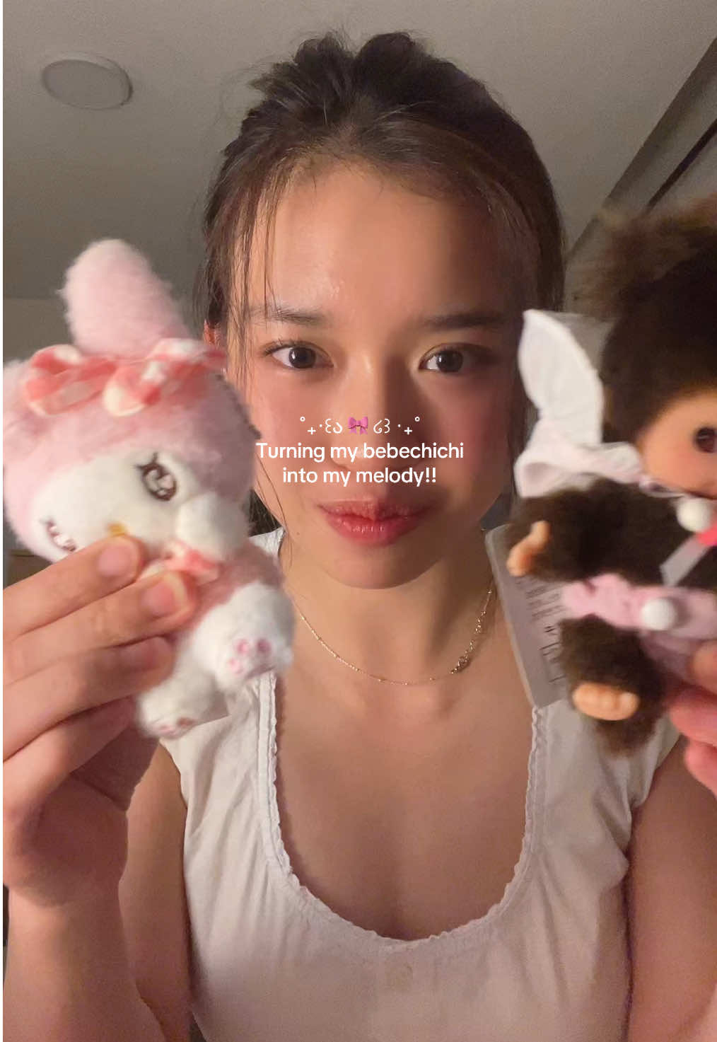 Part 1 of buying random labubu outfits on Temu to put on my bebechichis #labubu #monchichi #mymelody #kawaii #sanriogirl 