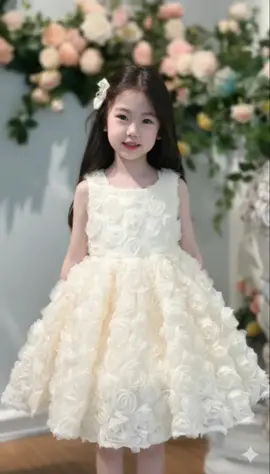 Váy công chúa hoa hồng kết 3D xinh lung linh mềm mại cho bé gái điệu đà