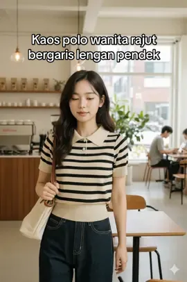 Kaos polo wanita rajut bergaris lengan pendek  #atasanwanita #promoseruweekend #bajuatasan #bajupolowanita #bajuwanita 