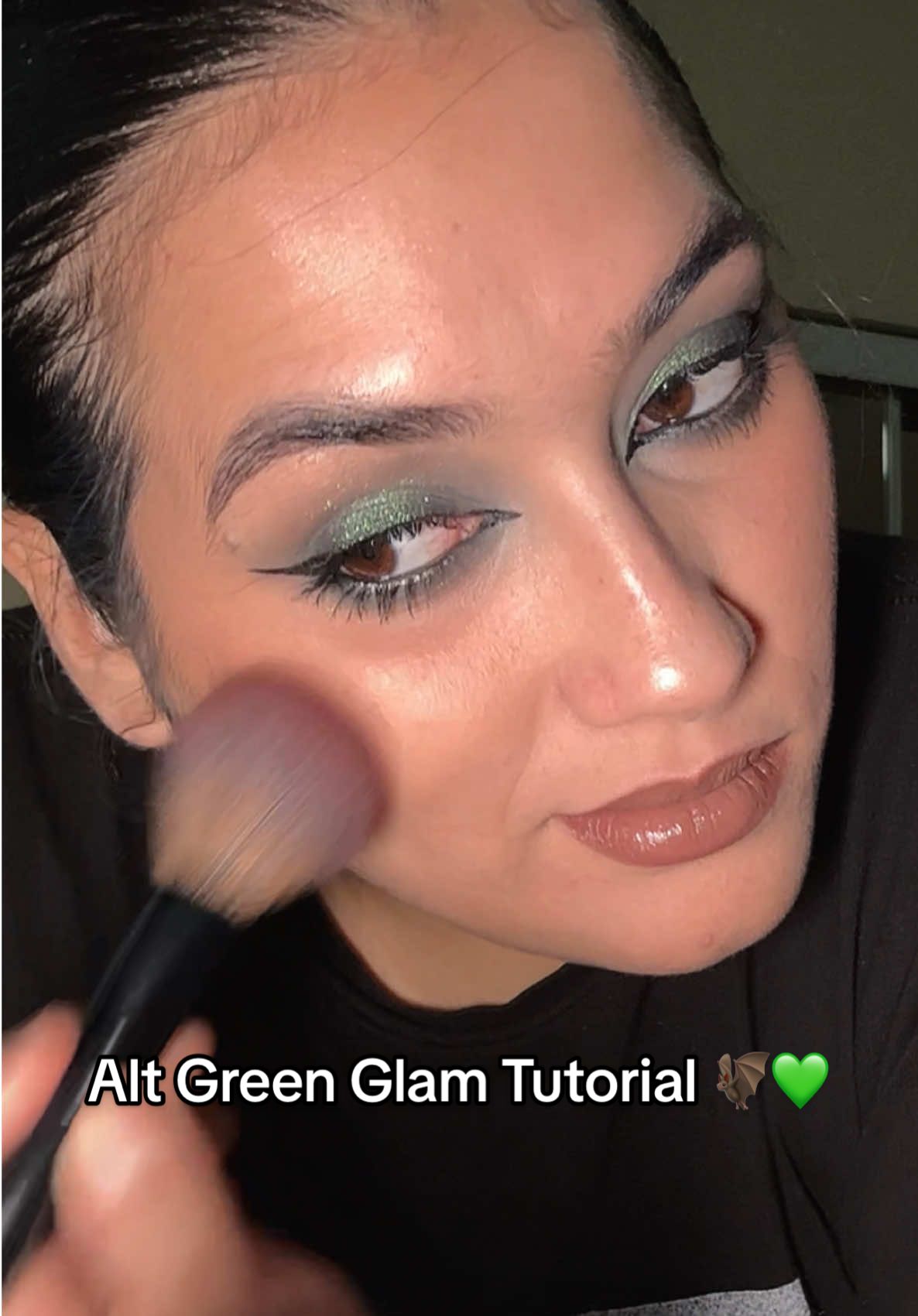 Alt Green Glam Tutorial 🦇💚🖤  #alternative #goth #drugstoremakeup #makeuptutorial #makeup #drugstore #gothgirl #greeneyeshadow #eyelinertutorial #Eyeliner 