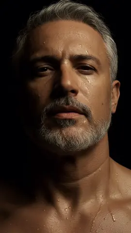 Prompt Gemini  Um retrato em close-up extremo hiper-realista de um homem com todas as características da imagem fornecida com um tom de pele castanho-amarelado. O ângulo da câmera é ligeiramente abaixo, focando para cima em seu queixo, mandíbula e rosto. Sua cabeça está ligeiramente inclinada para trás, mostrando sua mandíbula  e estrutura óssea masculina. Ele está sem camisa , O enquadramento é capturado da parte inferior do queixo à testa, com um foco nítido nas microtexturas de sua pele: poros visíveis. Gotas de suor realistas brilham e escorrem em seu roto e pescoço, mandíbula e osso da testa. Gotas de suor realistas brilham e escorrem  em seu rosto ,pescoço e corpo , mandíbula e maçãs do rosto. Seus lábios estão ligeiramente separados, seus olhos semicerrados com um olhar suave e misterioso, evocando a aura de um modelo editorial de alta moda. A iluminação é dramática, mas em cores: um flash direcional suave do lado inferior direito destaca os contornos de sua mandíbula e maçãs do rosto, enquanto projeta sombras profundas e cinematográficas. O fundo é completamente escuro para isolar o assunto. Retratos de close-up editorial ultra-detalhados, hiper-realistas e de alta resolução em cores, com tons de pele naturais e texturas ricas e realistas. Não use preto e branco.