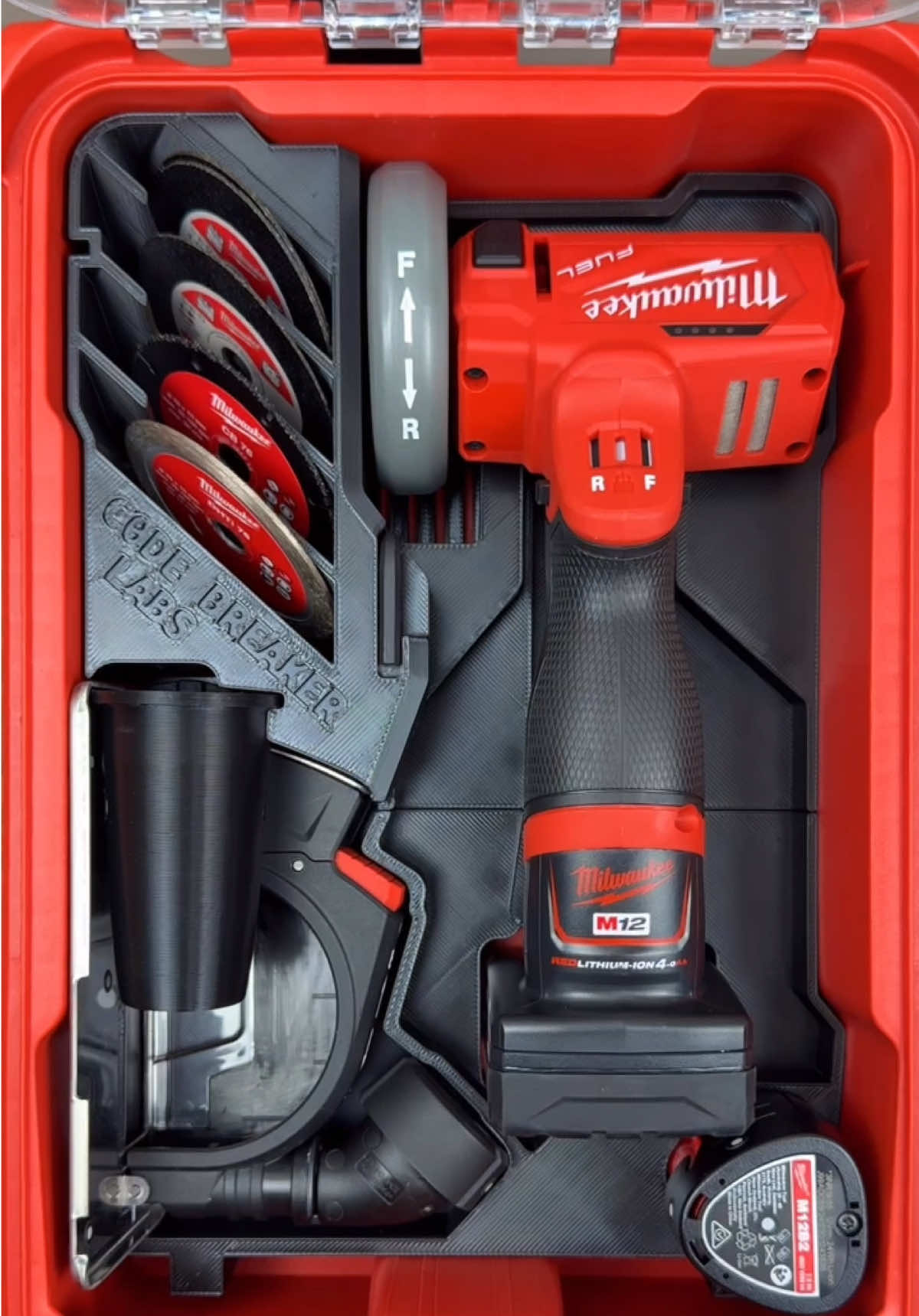 ⚡️ NEW DROP — M12 Cut-Off Tool Insert V2 ⚡️ We took one of our most popular inserts… and made it way better 🔥 Now your M12 Cut-Off Tool slides in smoother, fits tighter, and works smarter 💪 🧰 Fits with 4.0, 5.0, and even 6.0Ah HO batteries attached 😎 🌀 Comes with a FREE universal vac adapter — hook your dust shoe to any vacuum 💨 New ergonomic design = faster grab & go 🇦🇺 Designed + made tough in Melbourne Your setup just levelled up. Hit the link in bio before they’re gone 👇 #milwaukeepackoutsystem #packoutaccessories #packoutislife #m12fuel #milwaukeetools 