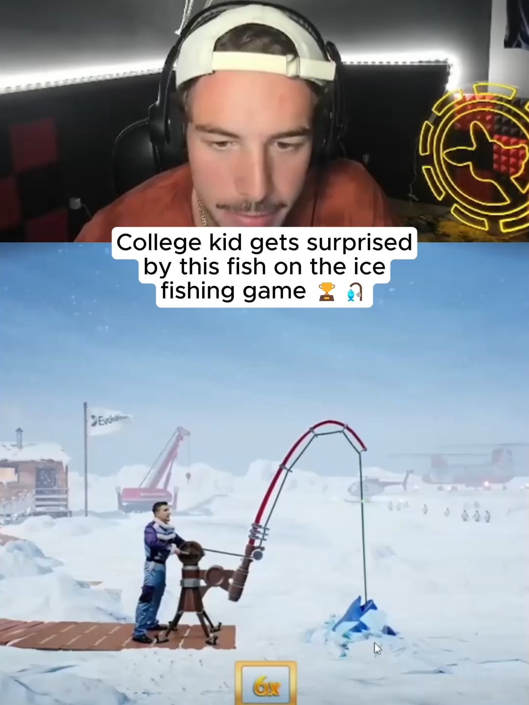 College kid got surprised by this fish on the ice fishing game #kickstreaming