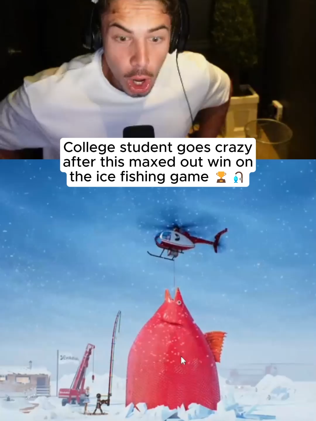College student goes crazy after this maxed out win on the ice fishing game 🎣🏆 #kickstreaming