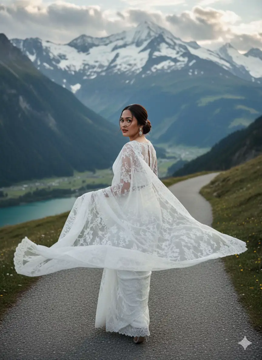 Latar pegunungan Alpen Swis Pegunungan Alpen terletak di benua Eropa, membentang sepanjang sekitar 1.200 kilometer melintasi delapan negara: Prancis, Monako, Swiss, Italia, Liechtenstein, Jerman, Austria, dan Slovenia. Pegunungan ini merupakan sistem pegunungan yang luas dan merupakan fitur geografis utama yang memisahkan bagian utara-barat Eropa dari wilayah Mediterania. #fyppppppppppppppppppppppp #saree #bollywood #AI #Gemini 