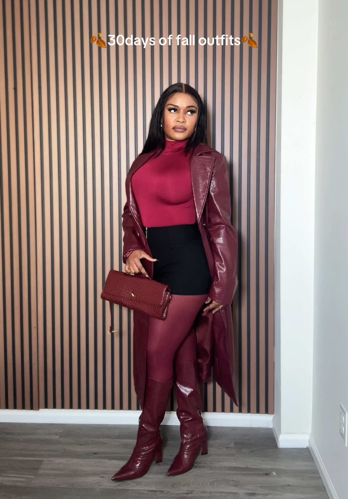 Day 11🍂| Burgundy is officially the color of the season 🍷💅 Outfit linked in LTK🔗   Trench coat@Fashion Nova #BurgundyFallLook#fallfashion2025#BurgundyOutfit#FallOutfitIdeas#AutumnOutfit