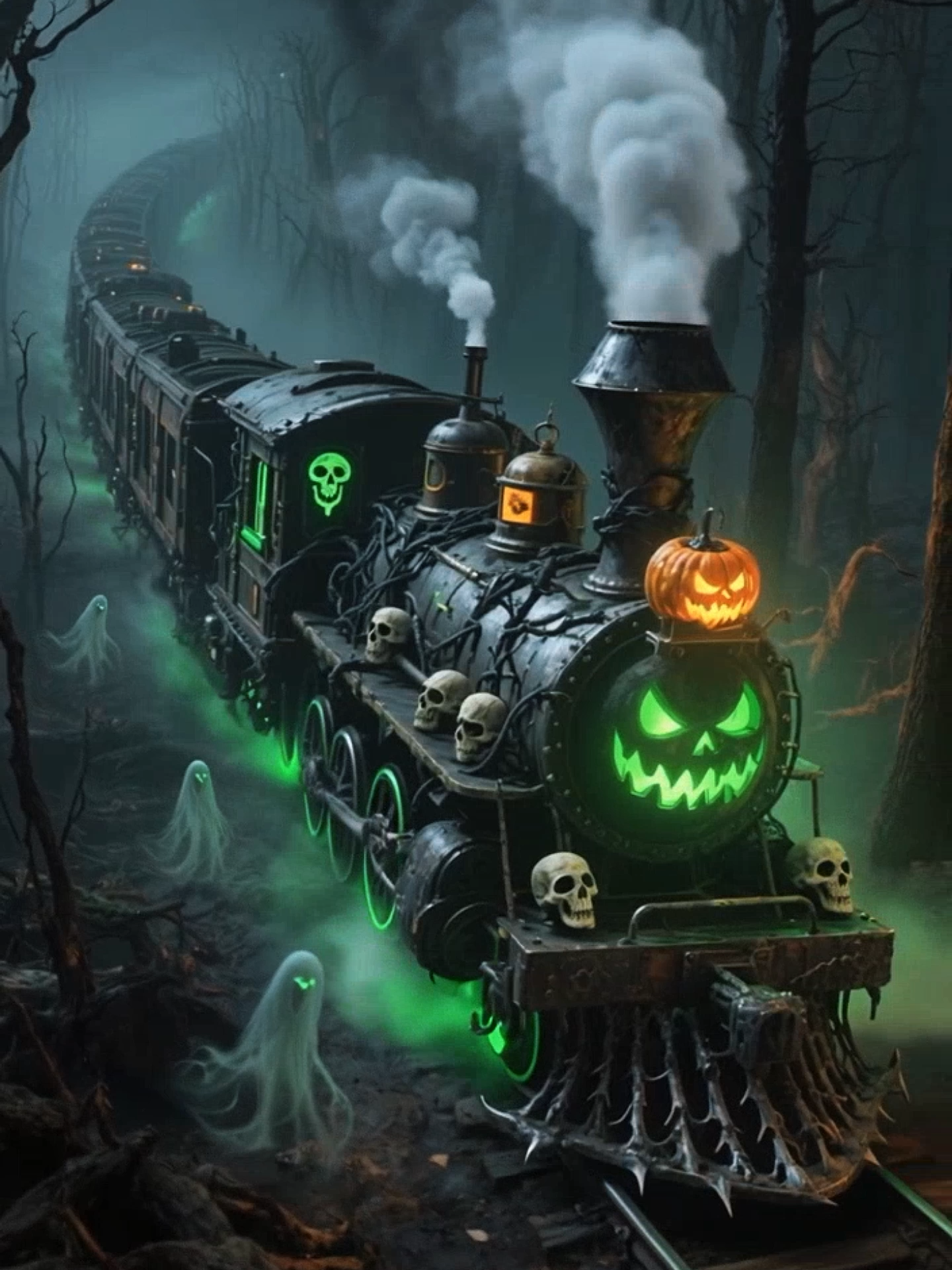 Live Wallpaper | Haunted Halloween Ghost Train #steamtrain #ghosttrain #livewallpaper #halloweenvibes #halloweenwallpaper #spookyseason #haunted #darkaesthetic #horrorvibes #phonewallpaper #aivideo #fyp