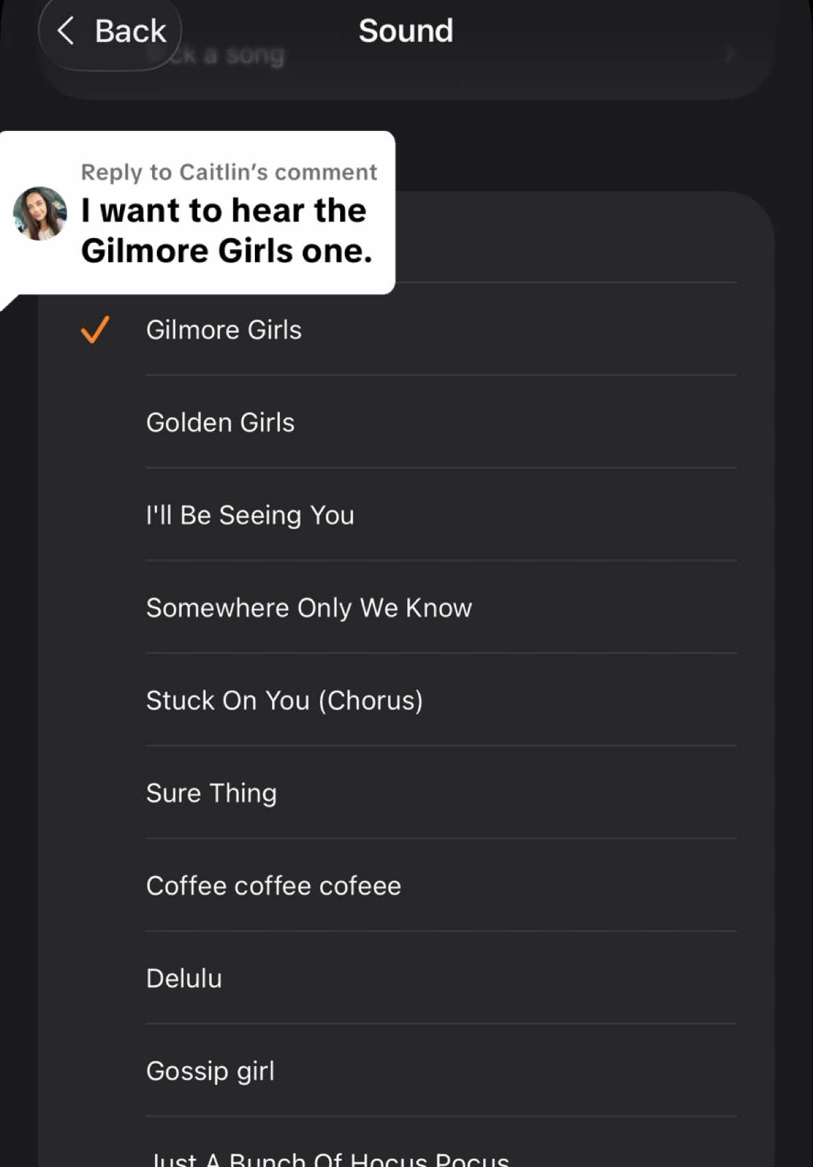 Replying to @Caitlin Gilmore girls is an alarm clock for me! Coffee Coffee Coffee is a text tone for my sister! #gilmoregirls #ringtones 