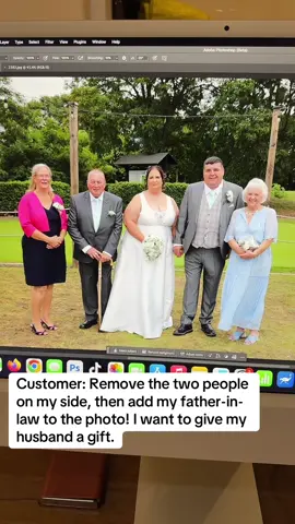Customer: Remove the two people on my side, then add my father-in-law to the photo! I want to give my husband a gift. #gift #christmas #wedding #grandpa #fyp 