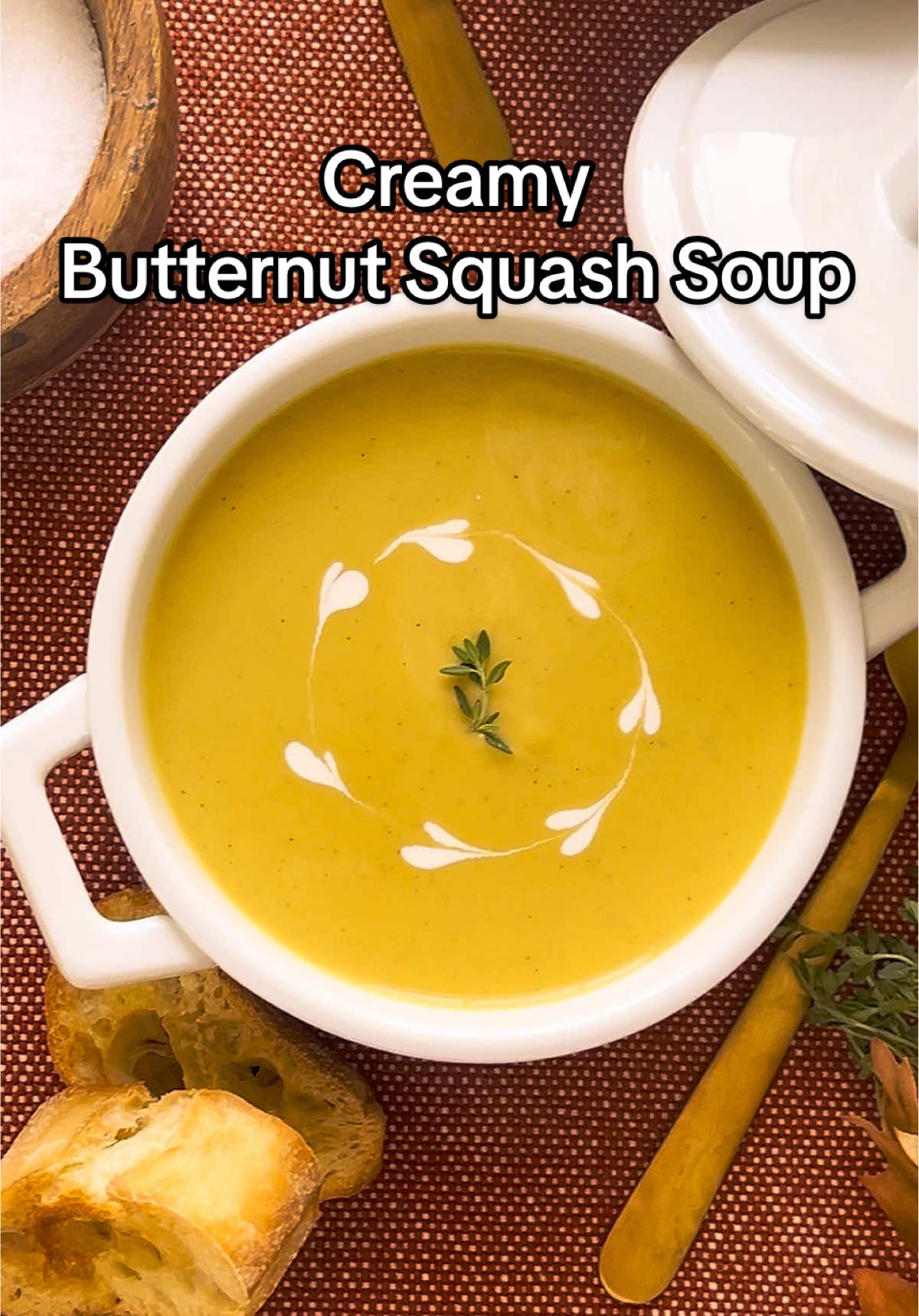 No matter where you live, you can create a cozy fall vibe right in your kitchen! 🍂This Creamy Butternut Squash Soup is an easy, one-pot recipe that's velvety smooth and perfectly balanced with a hint of sweet, warming spices and savory aromatics. Serve with crusty bread and a salad for a quick weeknight dinner or amp it up for an elegant starter for fall entertaining. Get the full recipe on the blog! #butternutsquashsoup #butternutsquash #falldinner #fallrecipes #fallrecipe 