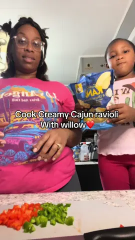 She said “let’s cook something fancy” … so here we are with creamy Cajun ravioli 🥵✨ Who’s hungry? 👩‍🍳🍝 #easydinnerideas #cookingwithkids #momlife 