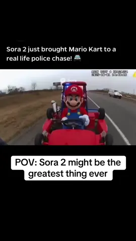 This is too good. Here’s the Prompt Used 👇 Realistic body cam footage of a police officer pulling over Super Mario in his mario cart. It was a serious offense, so the cop is extremely angry and tries to open the door of the car before Mario speeds away quickly. #sora2 #aivideo #aifunny #mariokart #policechase 