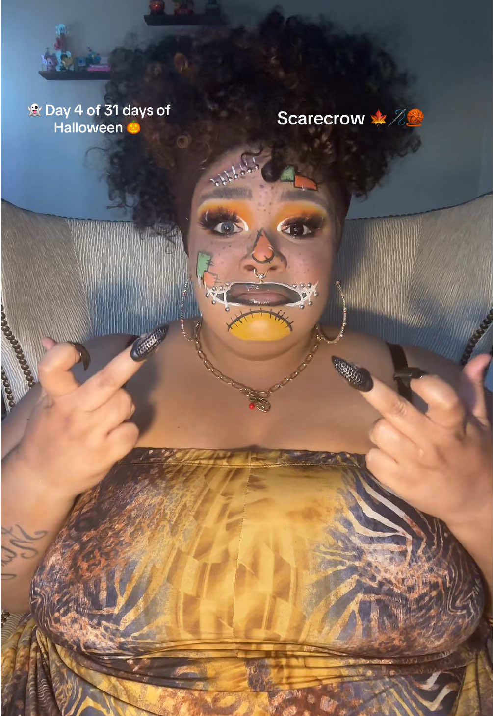 I really enjoyed doing this look 🥰 #fyp #31daysofhalloween #scarecrow #halloweenmakeup #pumpkinpatch @P.H.A.T. GURLZ 
