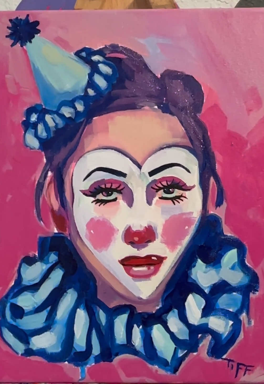 Clowntober Day 4. I’m calling this one “Mars. I definitely love it and I live that Marleaux loves to paint with me. #clowncore #halloween #costume #artist #arttok 