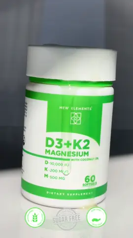 @New Elements      Vitamin D3 K2 10,000 IU with Magnesium Glycinate 500mg - Bone Health, Immune Support, Energy & Mood - Non-GMO, Gluten-Free, Sugar-Free Softgels for Women & Men  Vitamin D3 enhances calcium absorption, while Vitamin K2 ensures calcium is directed to your bones and teeth. Magnesium Glycinate activates Vitamin D3, helping your body use it more effectively, while also supporting muscle relaxation, nerve function, and energy production. Together, this powerful trio promotes stronger bones, a healthier heart, and overall vitality.  #newelements #vitamins #d3vitamin #magnesium #amazonfinds 
