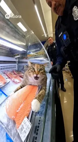Sir, step away from the salmon. #cat #sora2