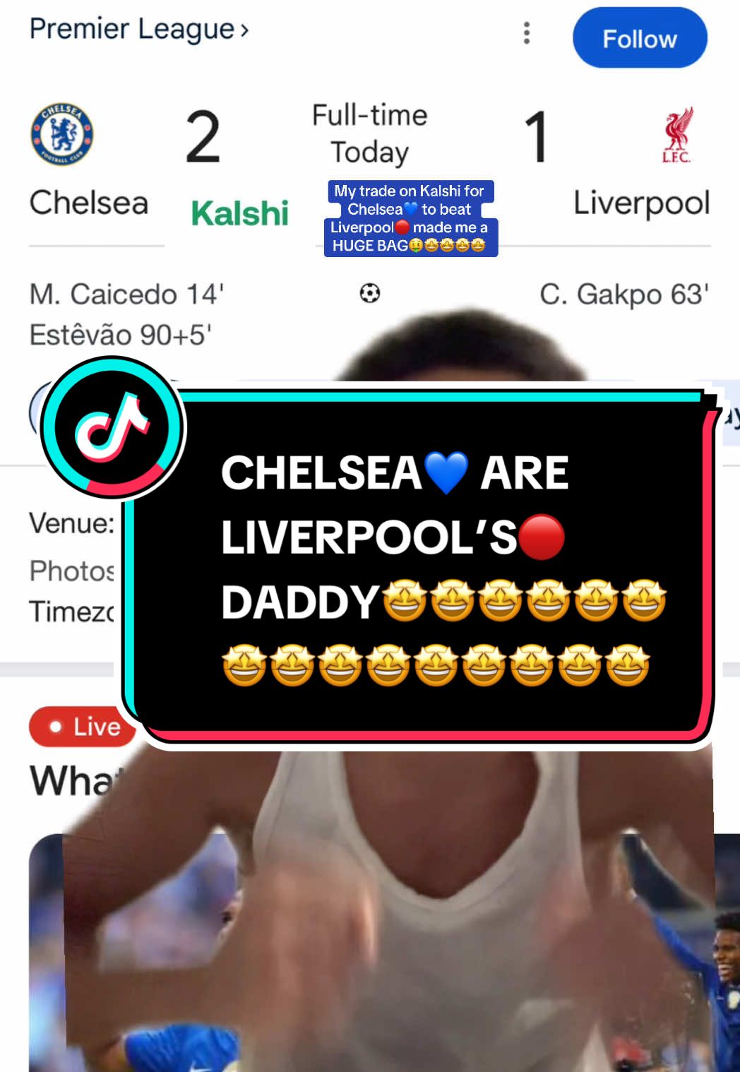 @Kalshi Chelsea💙 is Liverpool’s🔴 DADDY 🤩🤩🤩🤩🤩 #cfc #chelseafc #chelsea #liverpoolfc #lfc #arsenal #arsenalfc #afc #manutd #manchesterutd #mufc #mancity #spurs #PremierLeague #pl #barca #rm #laliga #ucl #uclfinal #championsleague #football #futbol #Soccer #fyp #fypage #fy #foryou #foryoupage #viral 