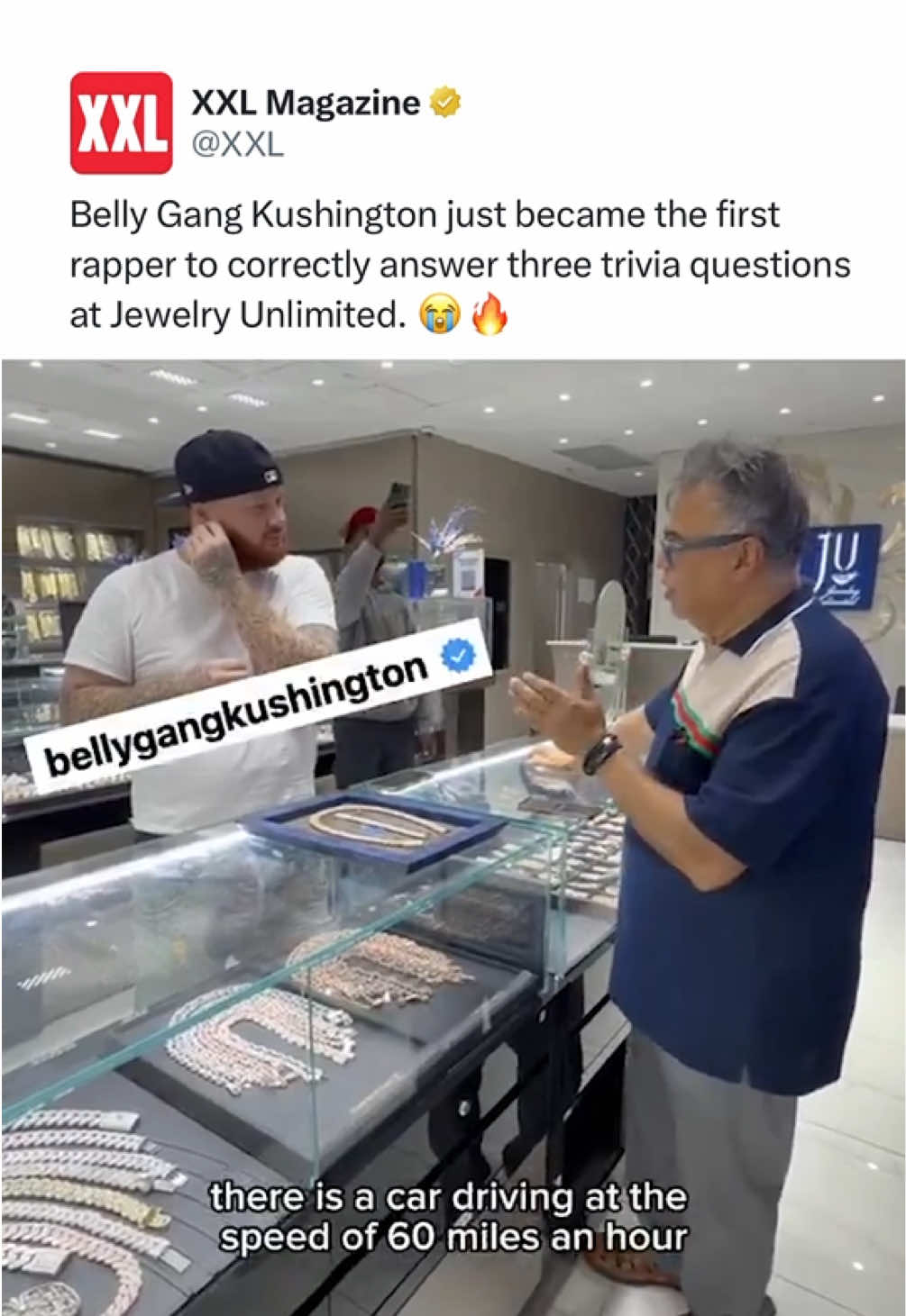 Belly Gang Kushington went three-for-three at Jewelry Unlimited’s trivia 😭🧠 How many would you have gotten right? ⬇️ 🎥 @Jewelry Unlimited Wafi 
