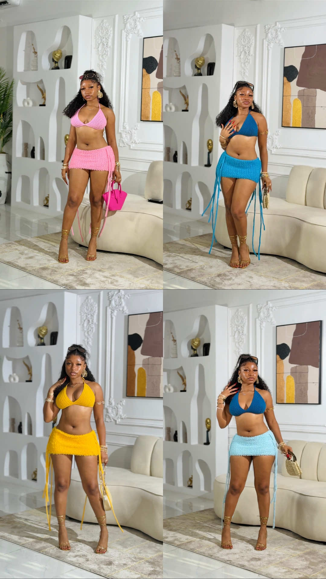 Y’all asked and we delivered!  Our knitted/crocheted blossom set is now ready to order in sizes 6-10.  Available in  pink, yellow, and blue.  🏷️: 45,000. #gracinoscloset 