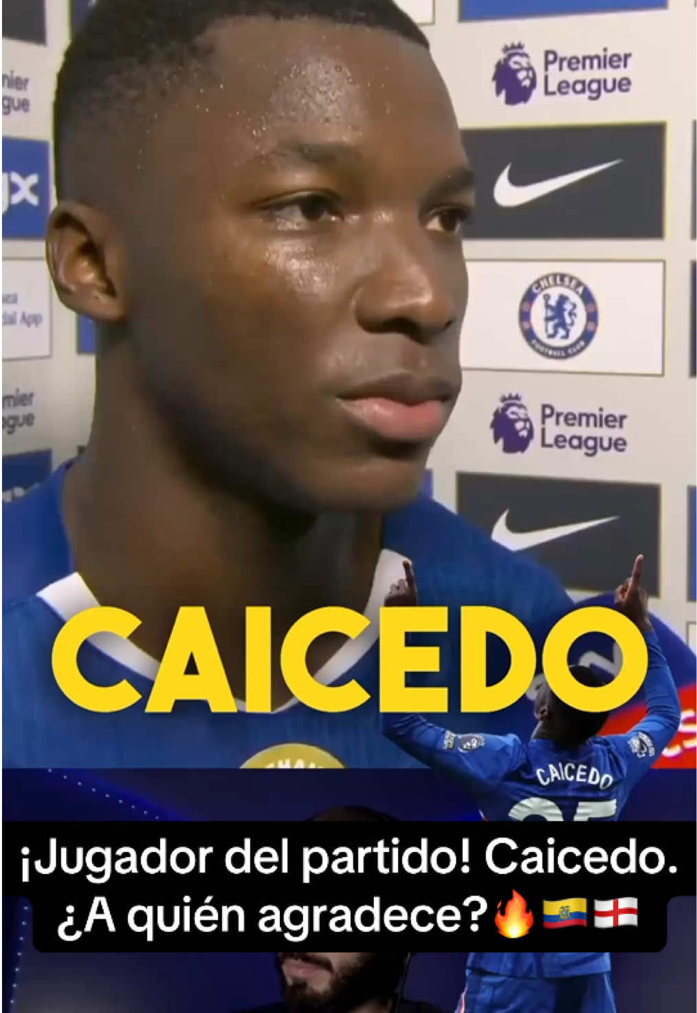 ¡Jugador del partido! Moisés Caicedo fue elegido el MVP. Escuchen todo lo que dice y a quién agradece. Victoria del Chelsea 2-1 sobre el Liverpool con gaaal del Niño Moi 🔥🇪🇨🏴󠁧󠁢󠁥󠁮󠁧󠁿 #Chelsea #futbol⚽️ #moisescaiedo 