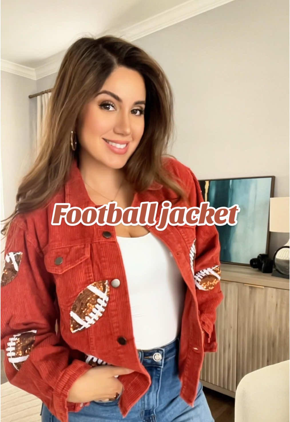 This is the cutestttt football embellished jacket #tiktokshopcreatorpicks #tiktokshopfalldealsforyou #tiktokshopfinds #footballmom 