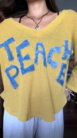 🌸 TEACH PEACE 🏄🌊 Hand-stitched, upcycled sweater dropping soon xx  @sundazekauai #patchwork #kauai #circularfashion #slowfashion #handstitched 