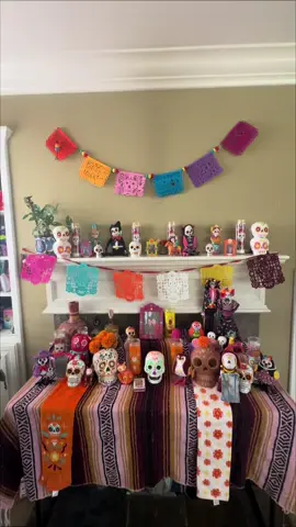 Finally got my alter up need to add loved ones and marigolds 🧡 #diademuertosmexico #diadelosmuertos #dayofthedead #diadelosmuertosaltar #missyou 