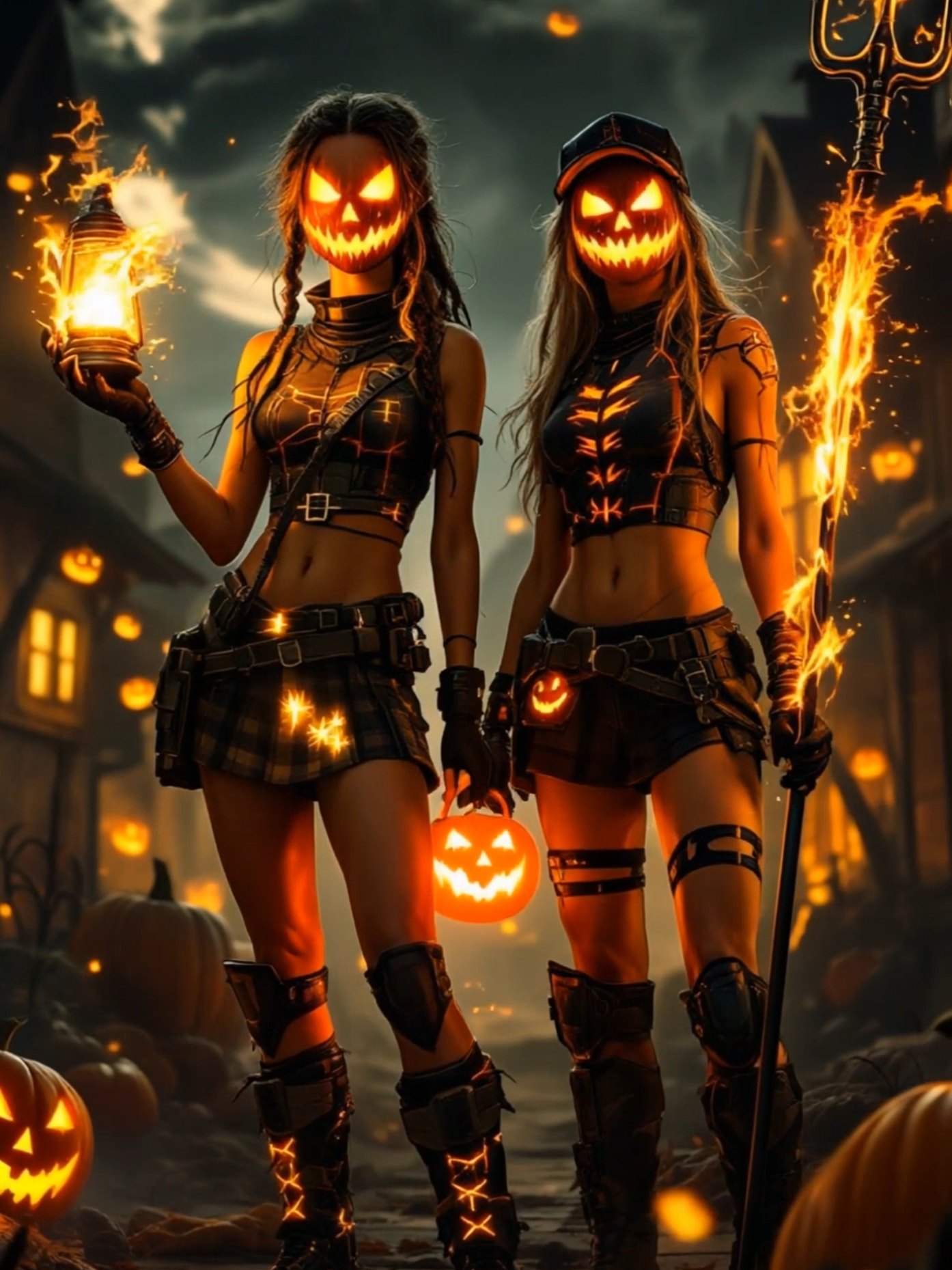 Two girls meet villains - Jason & Ghostface… but they don’t run! They smile, call them closer, and transform into Halloween warrior hunters. Villains panic and flee, one even trips! Girls laugh, evil defeated.  Happy Halloween! 🎃 #halloween #spookyseason #funny #foryoupage #metal 
