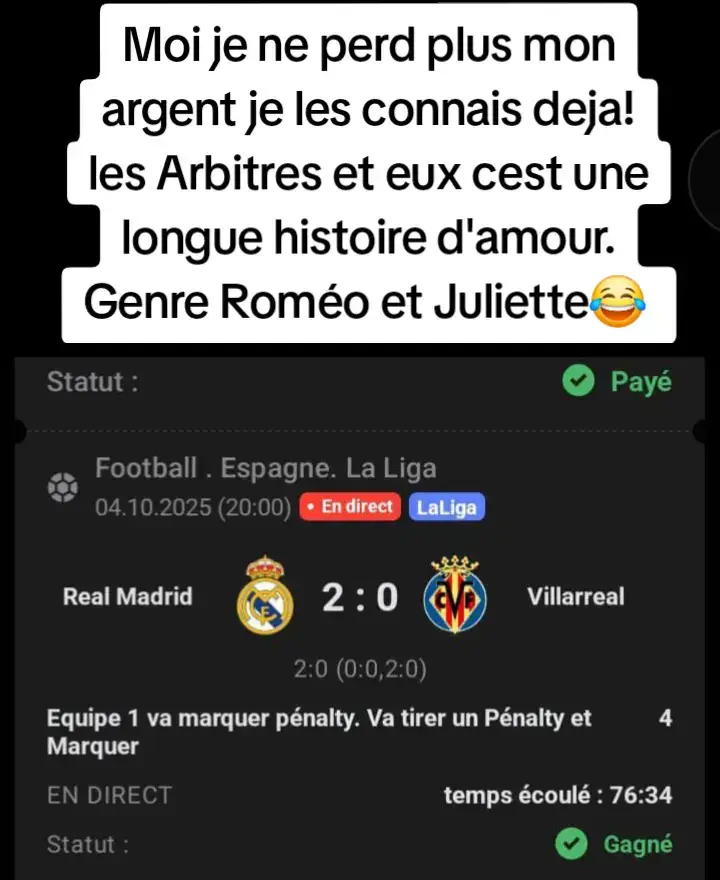 Moi je ne perd plus mon argent je les connais deja! les Arbitres et eux cest une longue histoire d'amour.  Genre Roméo et Juliette😂