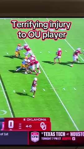 Terrifying injury to OU player & stretchered off the field #ou #CollegeFootball 