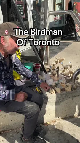 Meet Ross, the “Birdman of Toronto” who has been carving and selling his wooden birds at the corner of Yonge & Wellesley for years! #birdman #toronto #woodenbirds #birds @Good Earth Coffeehouse 
