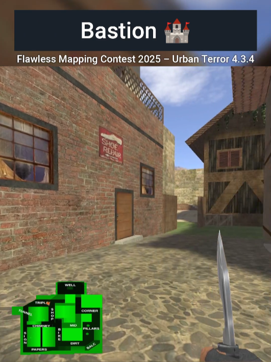 Fortaleza con calles estrechas, muros de piedra y zonas elevadas 🛡️ 🎮 UrT 4.3.4 🗺 Bastion_b2 🎨 Memnon ‼️ Parte del concurso donde diseñadores de todo el mundo crean mapas únicos para Urban Terror 4.3.4 #urbanterror #urt #fps #mapdesign #leveldesign