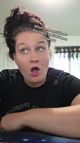 The color of my hair has literally zero to do with my parenting ability. #momlife #momtok #purplehairdontcare #parenting 