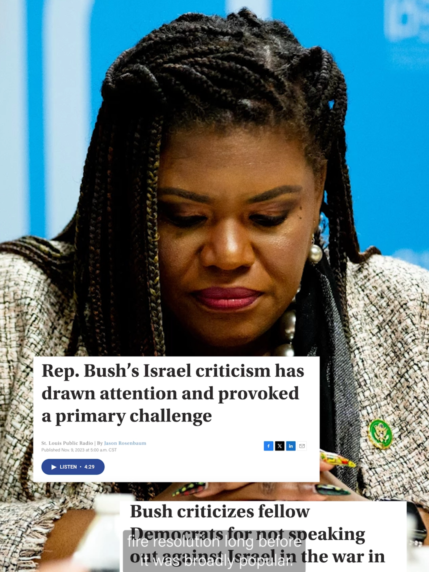 During her interview @stlpublicradio's @jasonrosenbaum, @coribush reflected on how public opinion has changed since she sponsored a ceasefire resolution in 2023 calling for #Israel to halt its military invasion of #Gaza. #Missouri #2024 #StLouis #moleg #2026 #democraticparty