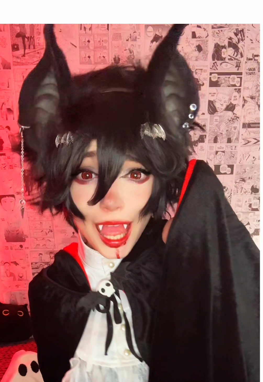 would u let me get a sip? ;3 🍷 #batcosplay #vampirecosplay #vampirefemboy #batkemonomimi #femboy  